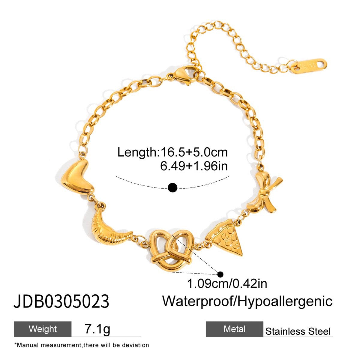 18K Gold Afternoon Tea Heart Chain Bracelet Stack