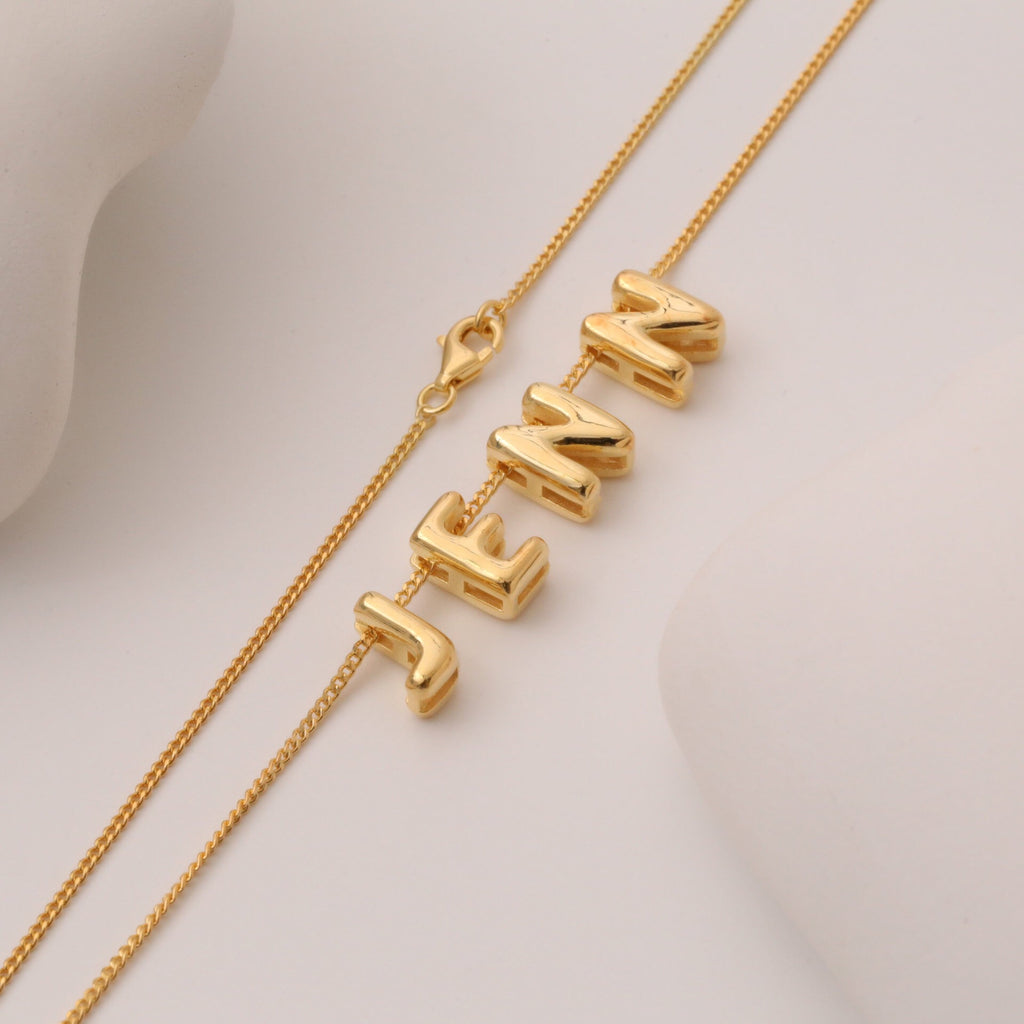 18K Gold and Silver Icon Bubble Letter Initial Custom Name Necklace