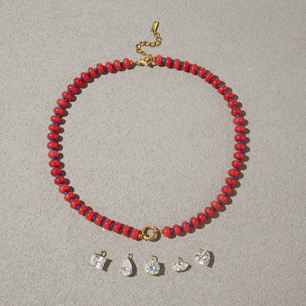 18K Gold Color Therapy Beaded Pendant Necklace