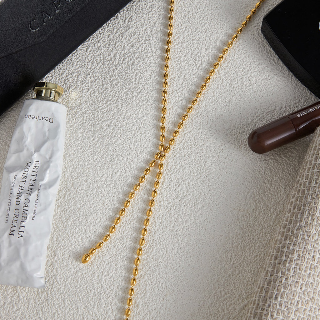 18K Gold Gala Beaded Y Shape Lariat Chain Necklace