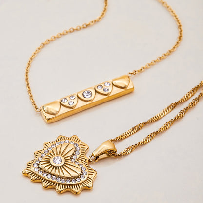 18K Gold Heart Signal Pendant Layered Necklace Set