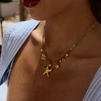 18K Gold Starfish Beach Pearl Beads Charm Necklace