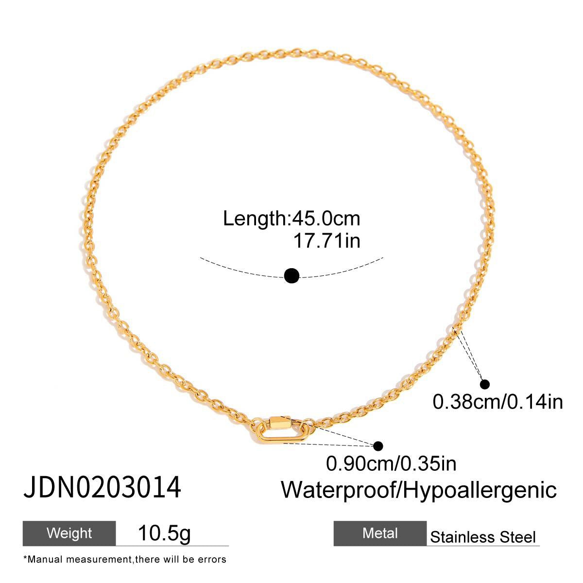 18K Gold Carabiner Paperclip Cuban Link Cable Chain Charm Necklace