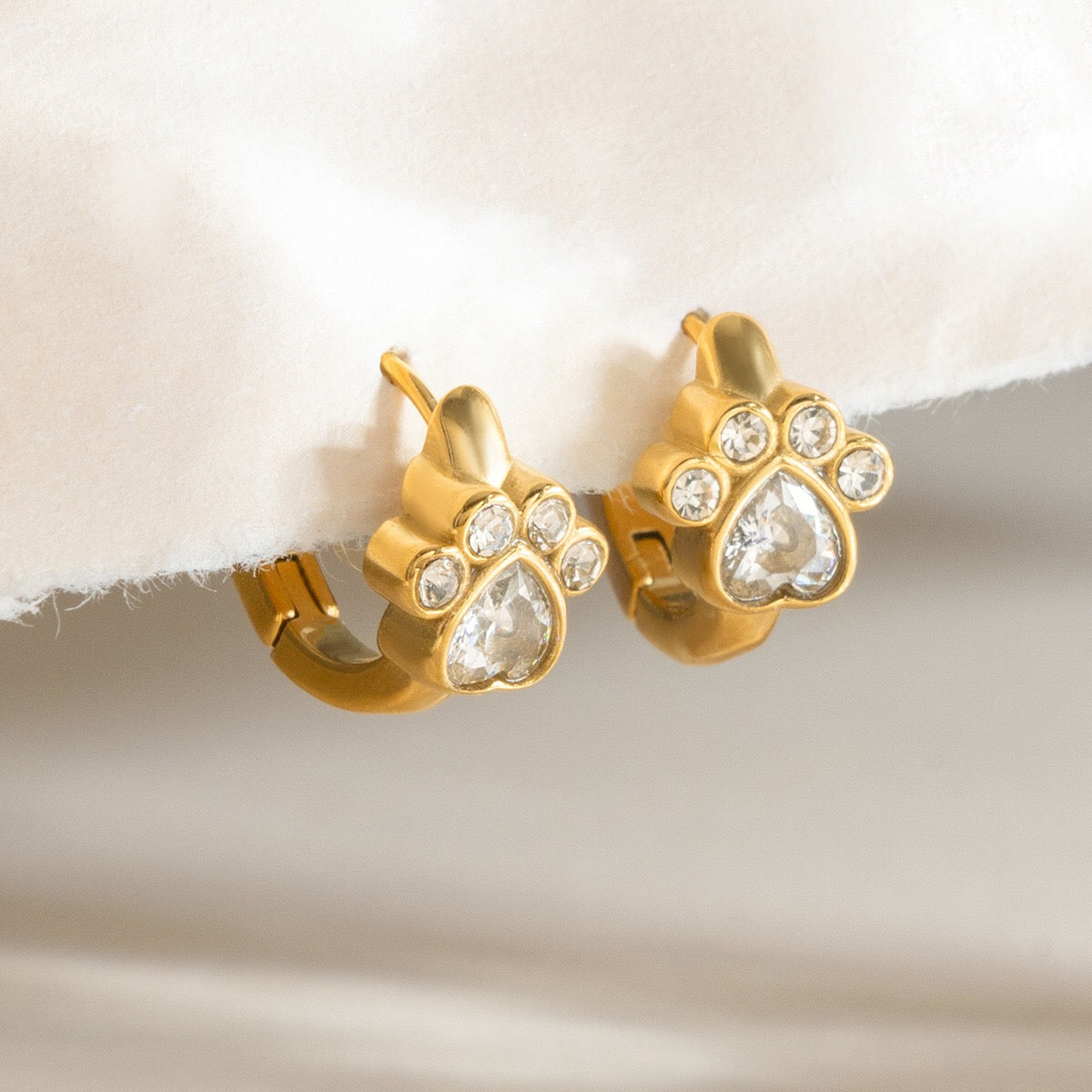 18K Gold Paw Print Small Hoop Huggie Earrings