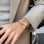 18K Gold Curved Seduction Statement Cuff Bangle Bracelet
