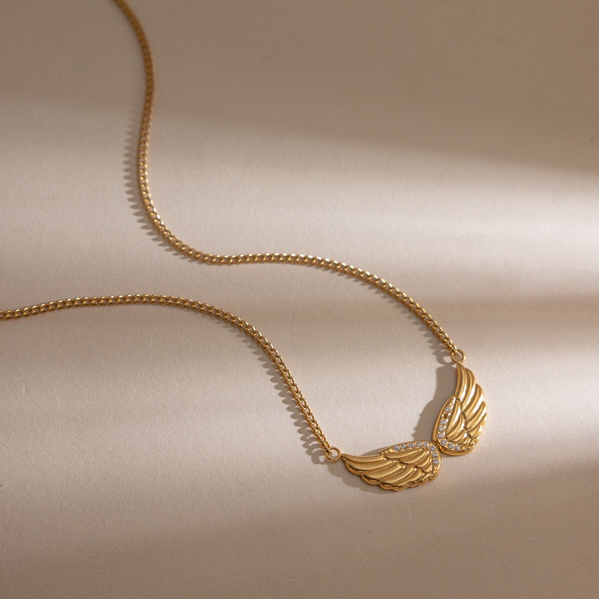 18K Gold Heaven Sent Angel Wing Pendant Star Dainty Chain Layered Necklace Set