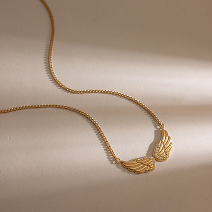 18K Gold Heaven Sent Angel Wing Pendant Star Dainty Chain Layered Necklace Set