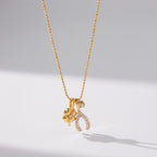 18K Gold Lucky You Clover Wishing Bone Dainty Charm Necklace