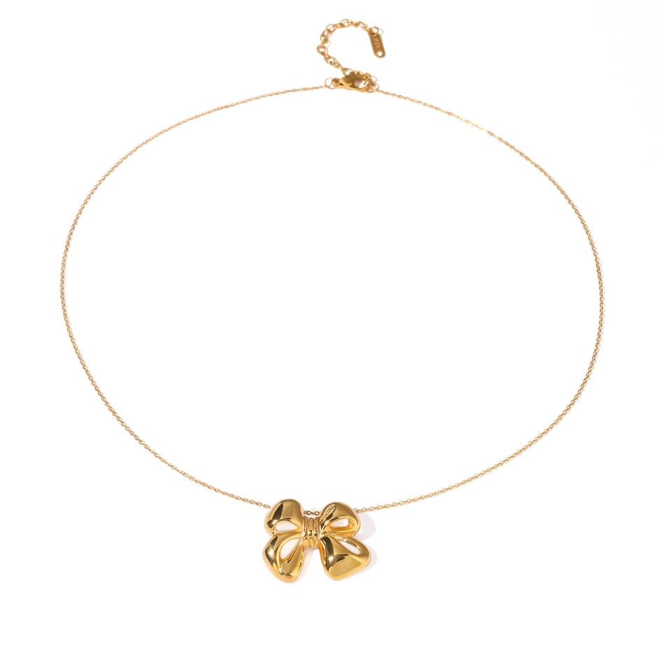 18K Gold Bow Stud Earrings & Pendant Neckace & Statement Ring Set