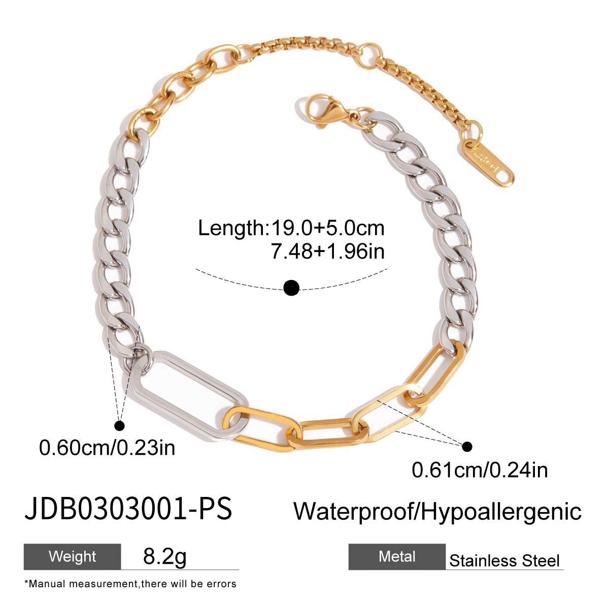18K Gold and Silver Two Tone Duality Chain Bracelet Stack