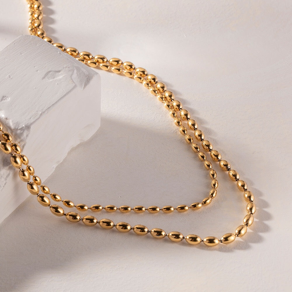 18K Gold Beaded Chain Layered Necklace