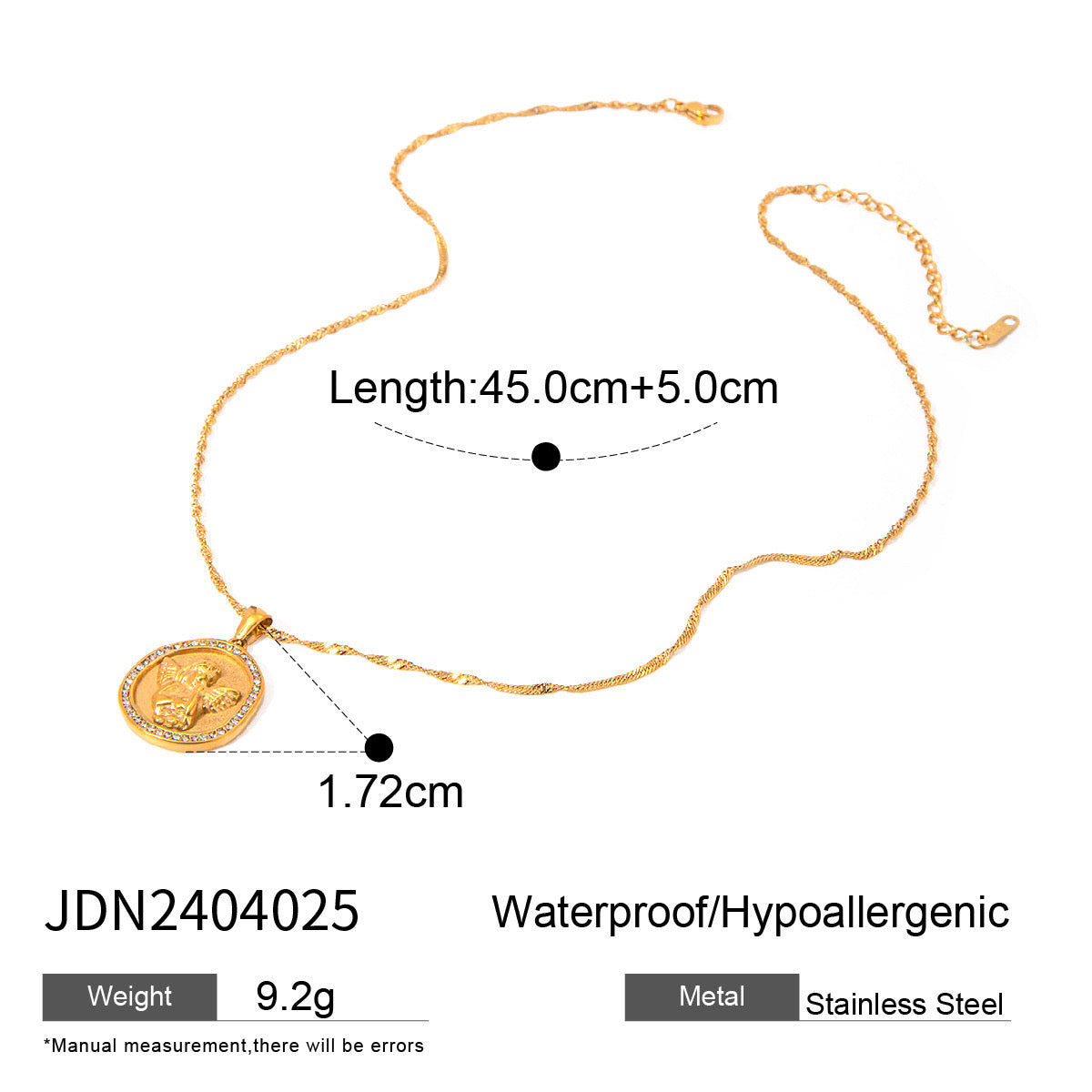 18K Gold Cupid Coin Pendant CZ Necklace