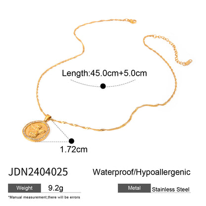 18K Gold Cupid Coin Pendant CZ Necklace