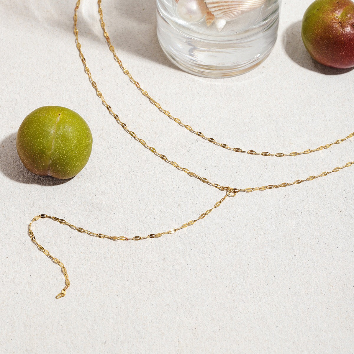 18K Gold Golden Whisper Y Shape Lariat Double Chain Dainty Necklace