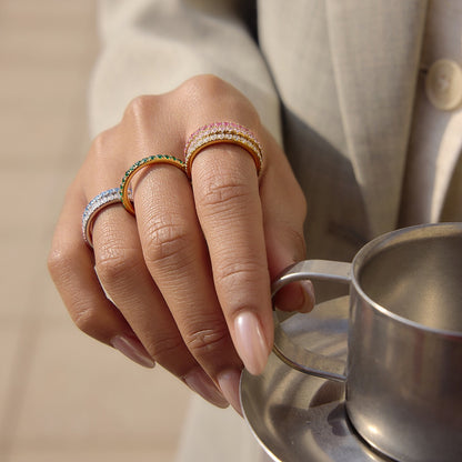 18K Gold and Silver Gem Palette Eternity Ring