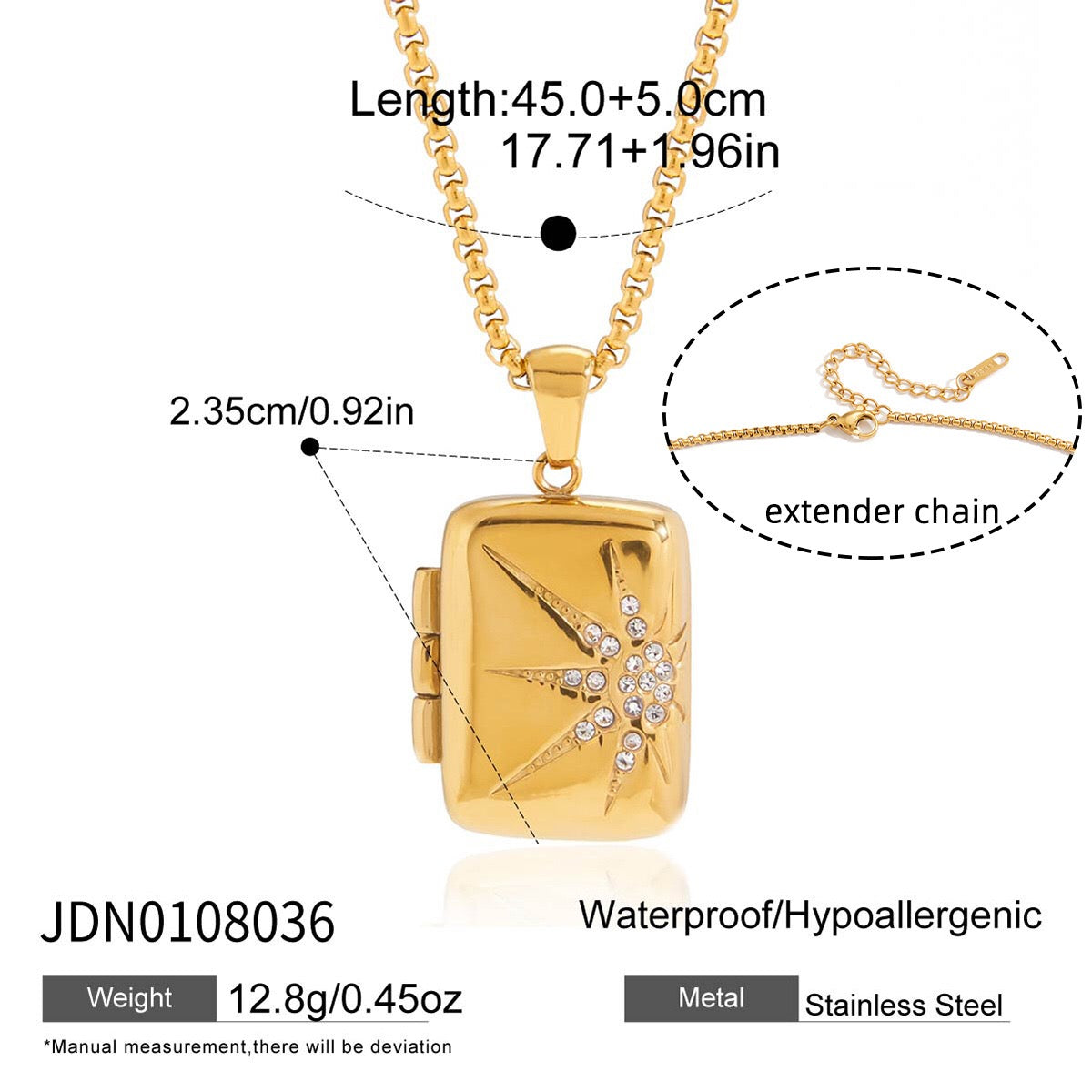 18K Gold Keepsake Heart Book Locket Pendant Box Chain Necklace