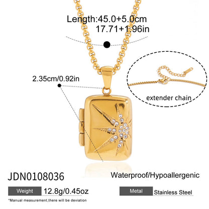 18K Gold Keepsake Heart Book Locket Pendant Box Chain Necklace