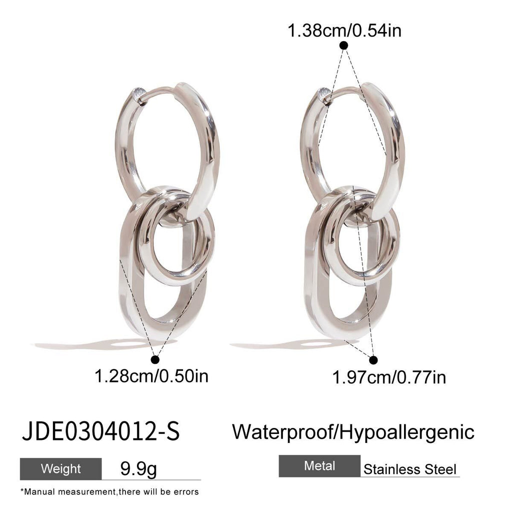 18K Gold and Silver Two Tone Trinity Small Hoop Dangle Huggie Earrings