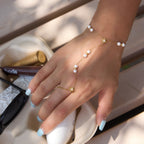 18K Gold Starlit Elegant Pearl Hand Chain Bracelet