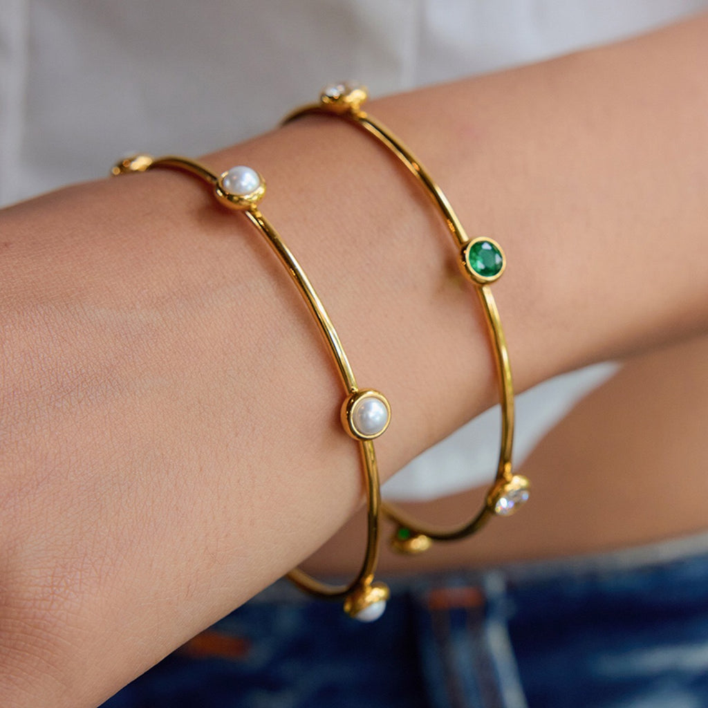 18K Gold Tiny Treasure Statement Slim Bangle Bracelet
