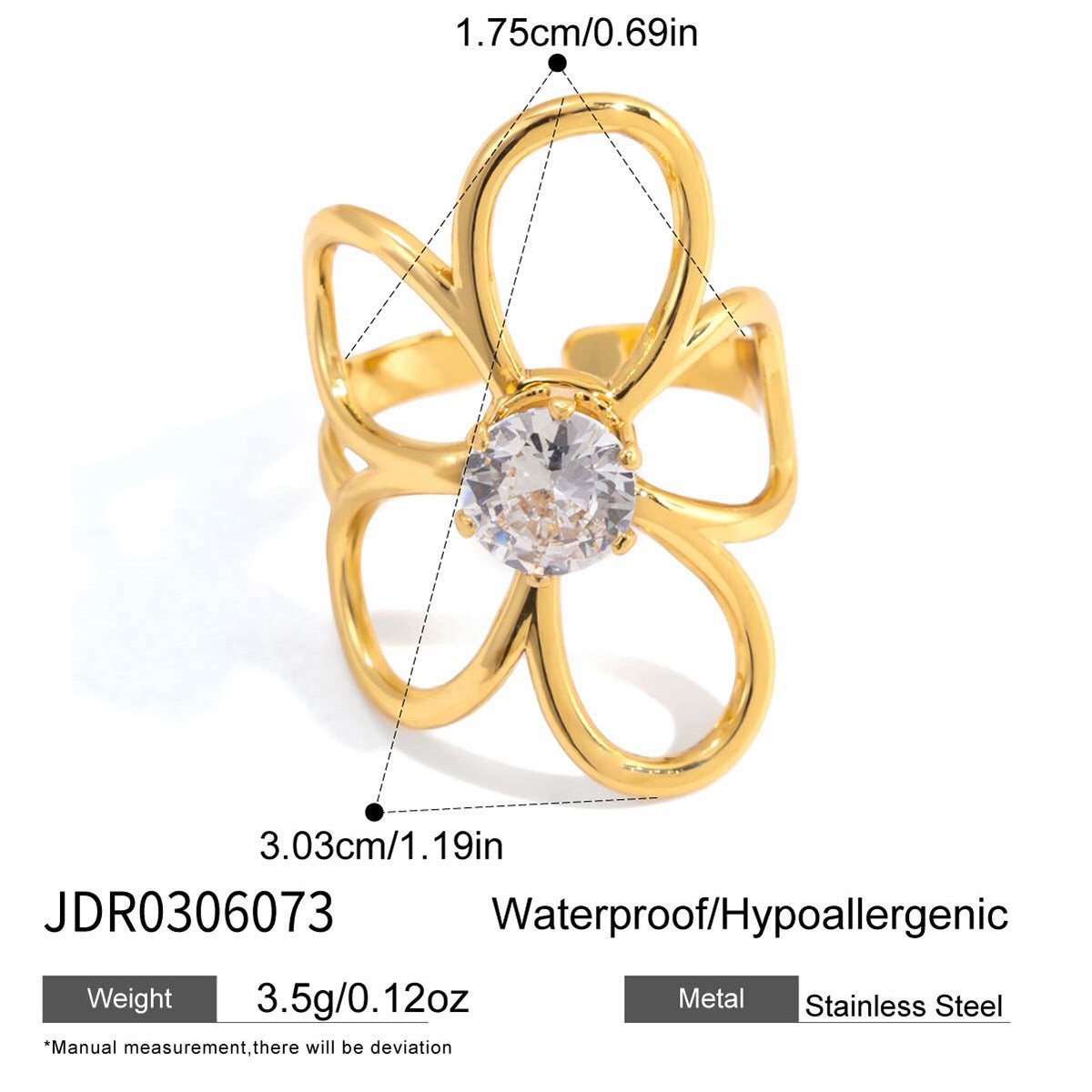 18K Gold Daily Glam Flower Heart CZ Statement Rings Set