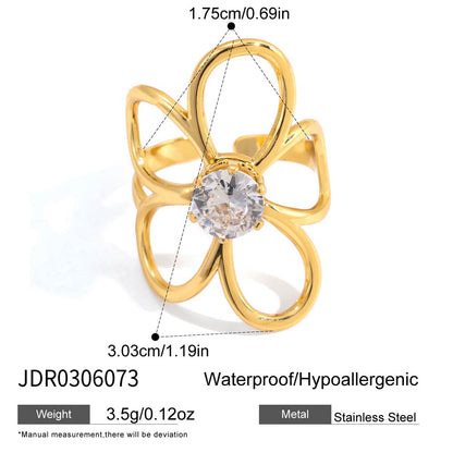 18K Gold Daily Glam Flower Heart CZ Statement Rings Set