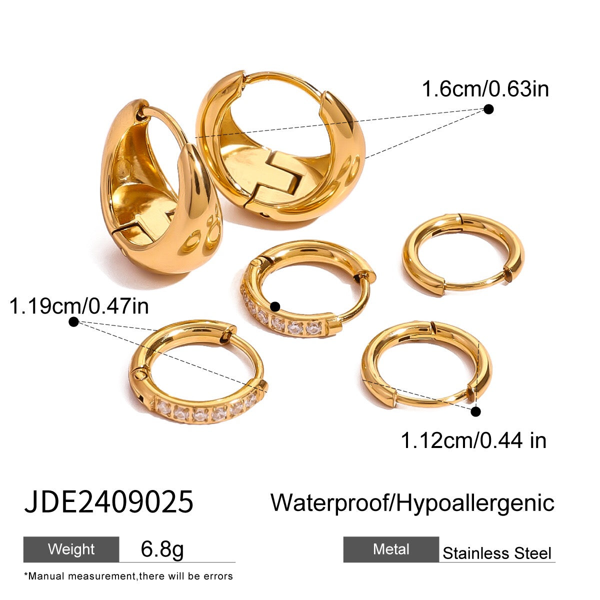18K Gold Soft statement Small Hoop Huggie Earrings Set