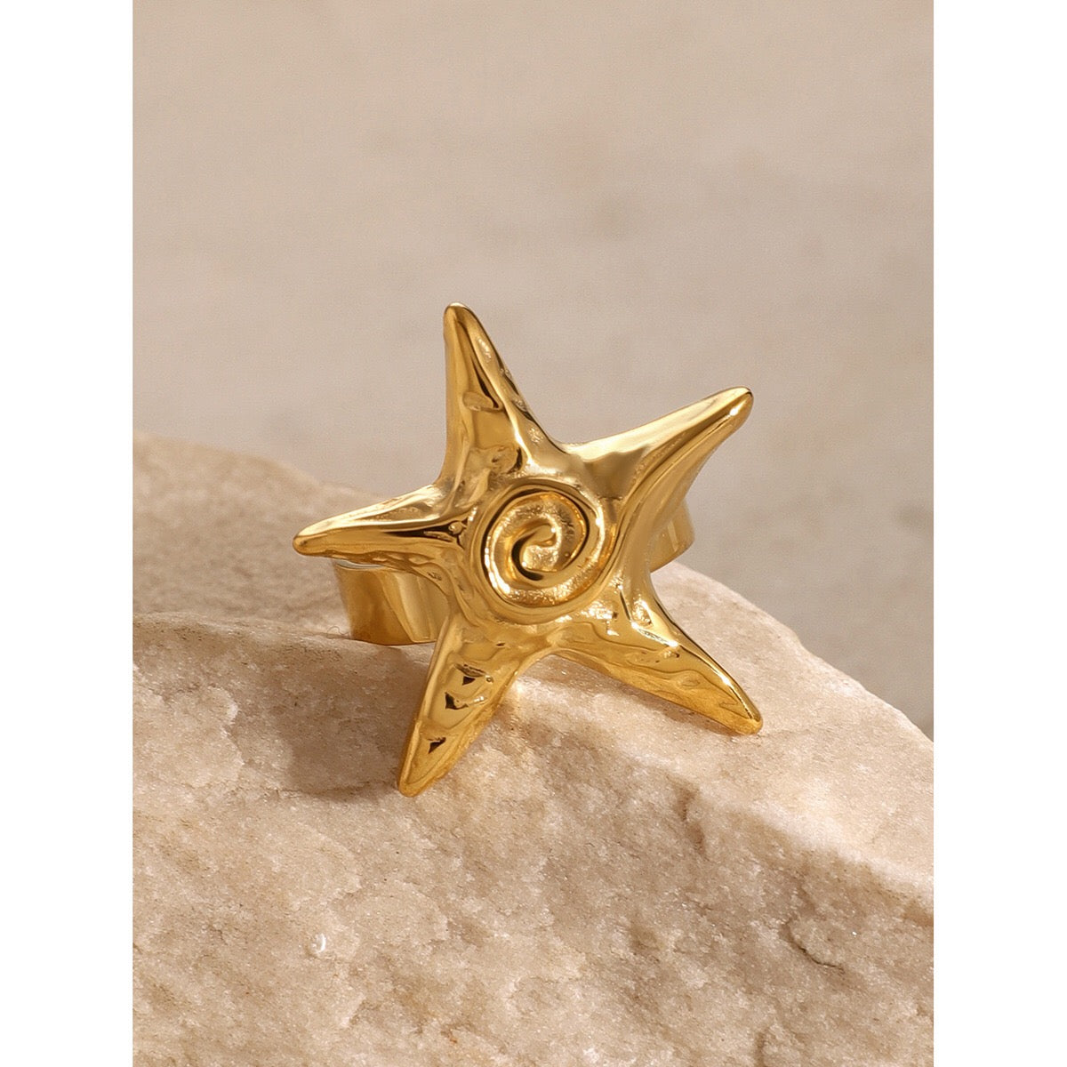 18K Gold Ocean Swirl Starfish Stud Earrings