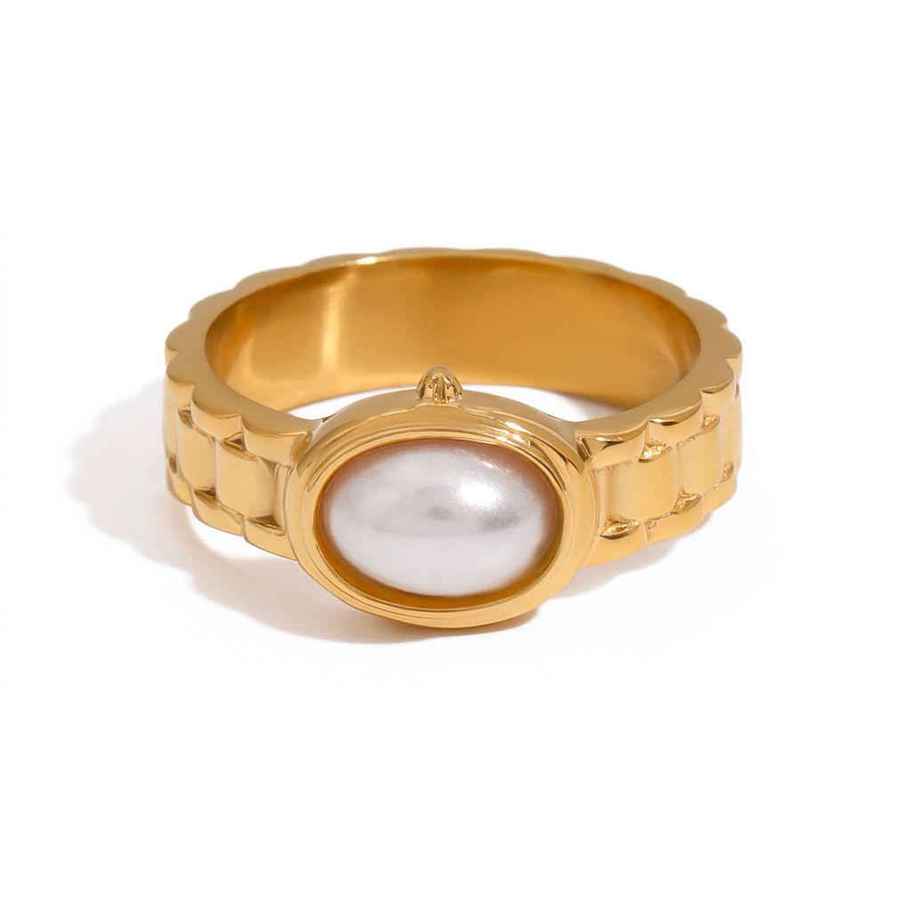 18K Gold Watch Band Flower Heart Statement CZ Stacking Ring