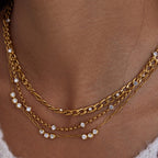 18K Gold Cosmic Glow Paperclip Curb Chain Layered Necklace Set