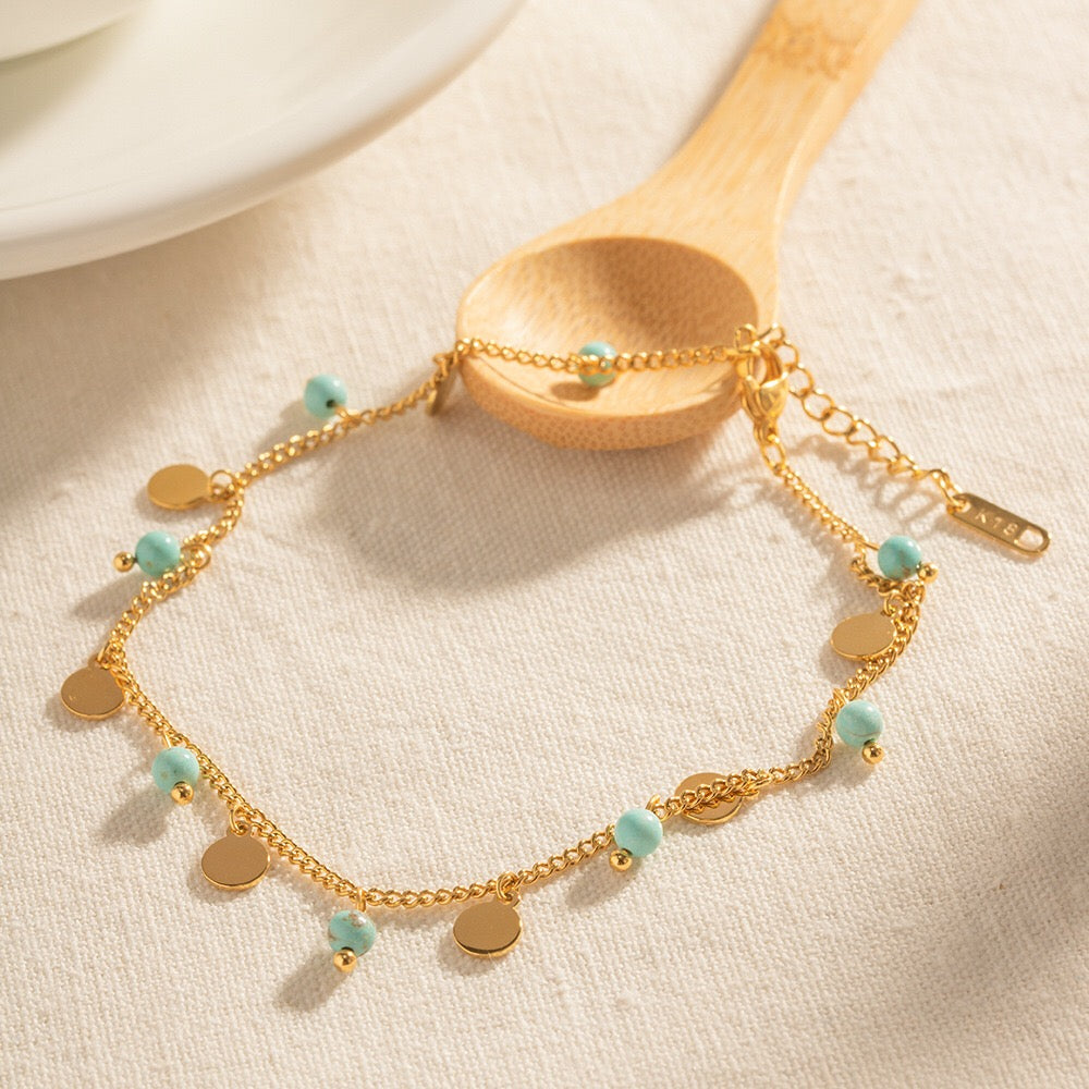 18K Gold Seabreeze Shell Double Chain Dainty Anklet