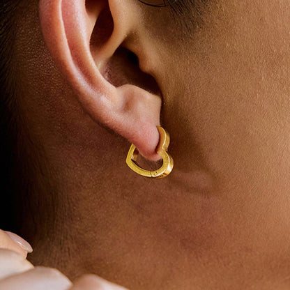 18K Gold Sweetheart Star Heart Small Hoop Huggie Earrings