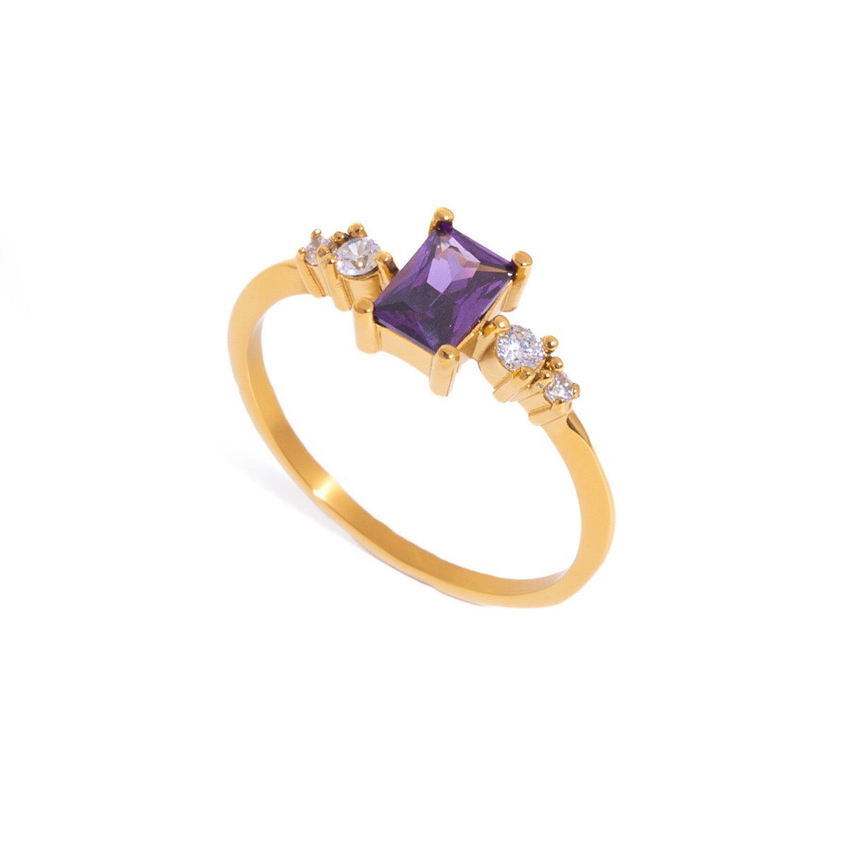 18K Gold Lavender Glow Februray Birthstone Dainty Stacking Ring