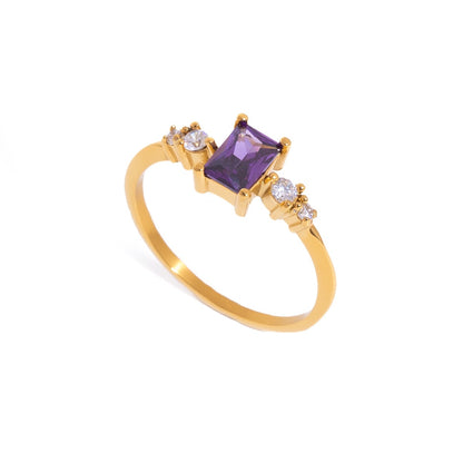 18K Gold Lavender Glow Februray Birthstone Dainty Stacking Ring