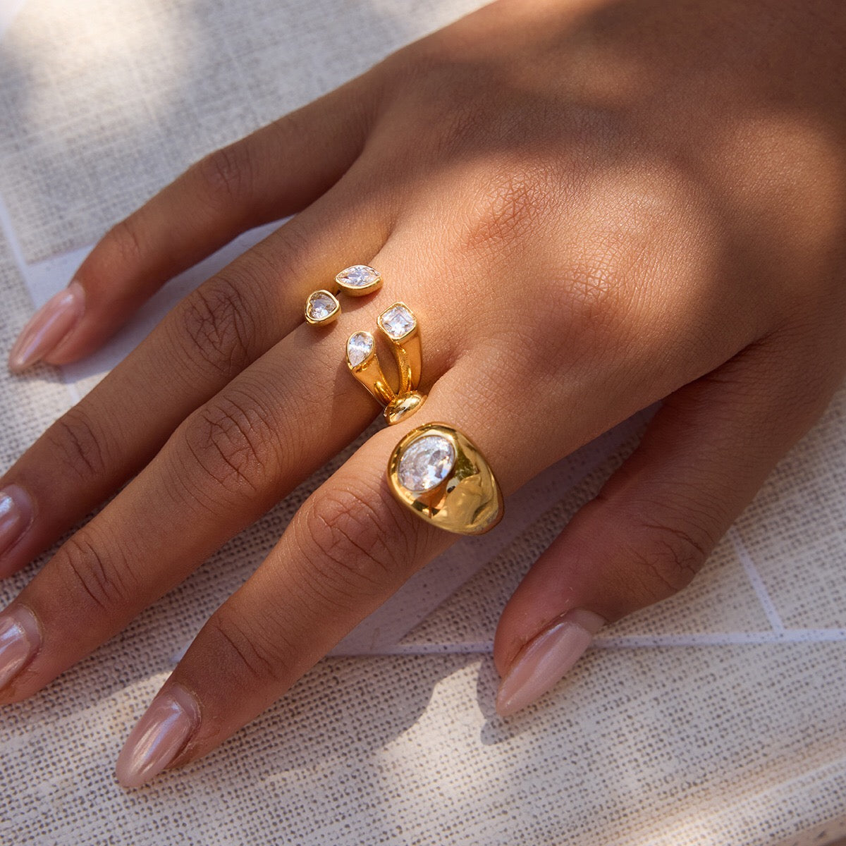 18K Gold Radiant Embrace CZ Statement Cuff Ring