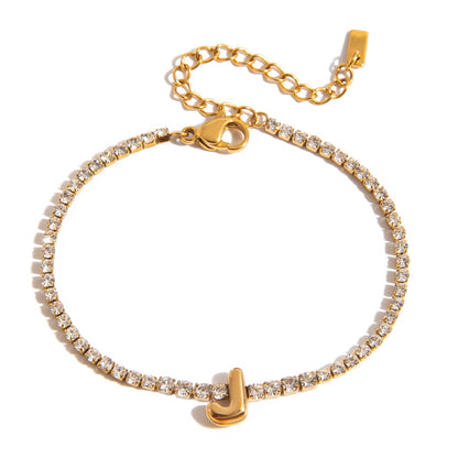 18K Gold Glam Bubble Letter Initial Tennis Bracelet