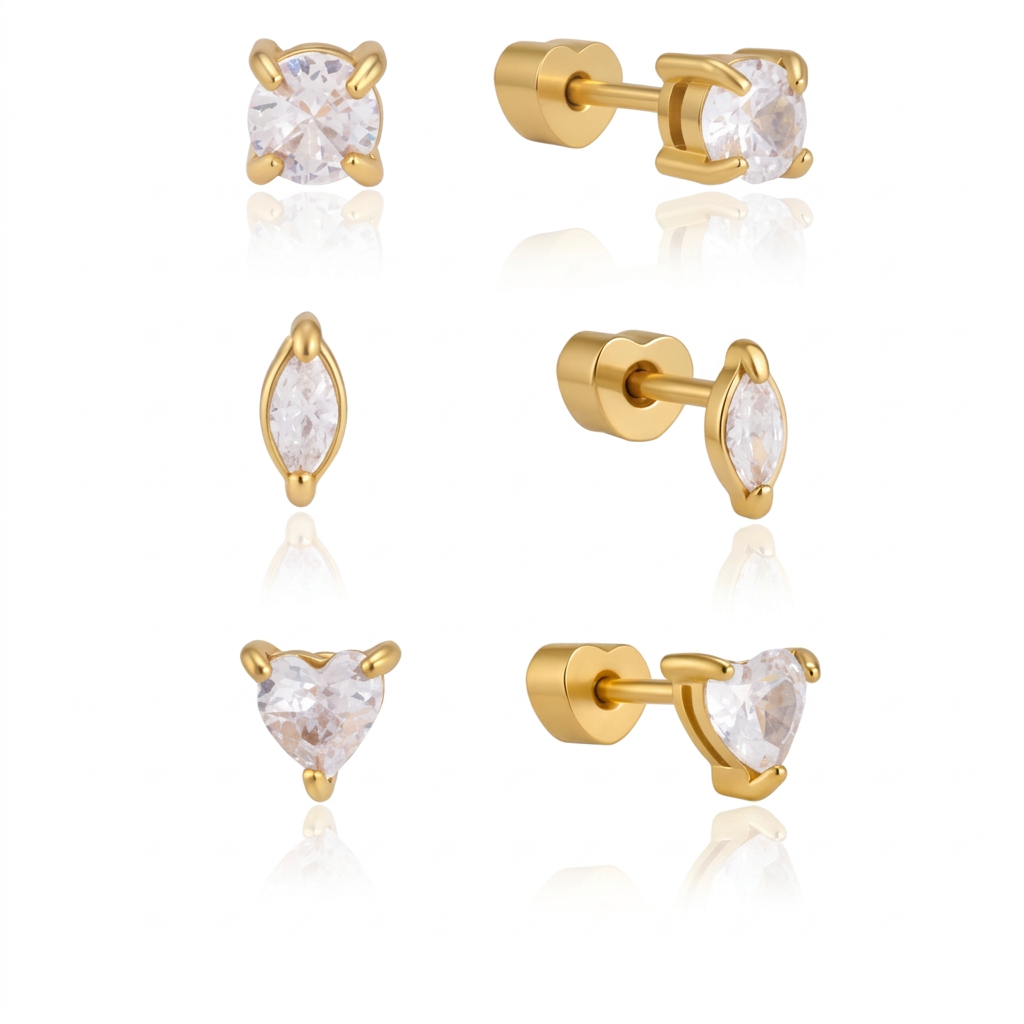 18K Gold Tiny Stars Flat Back Stud Nap Earrings Set