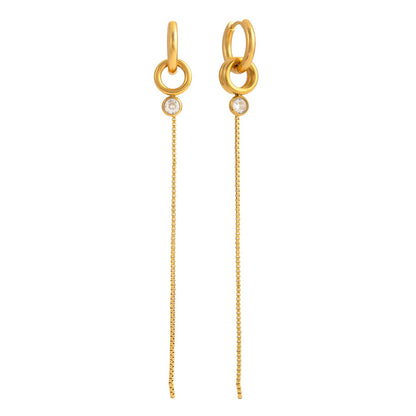 18K Gold Elite Long Drop Small Hoop Huggie Earrings