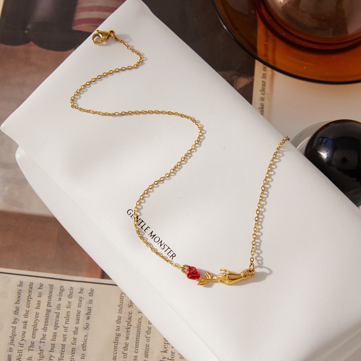 18K Gold Confession Red Rose Pendant Necklace