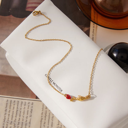 18K Gold Confession Red Rose Pendant Necklace