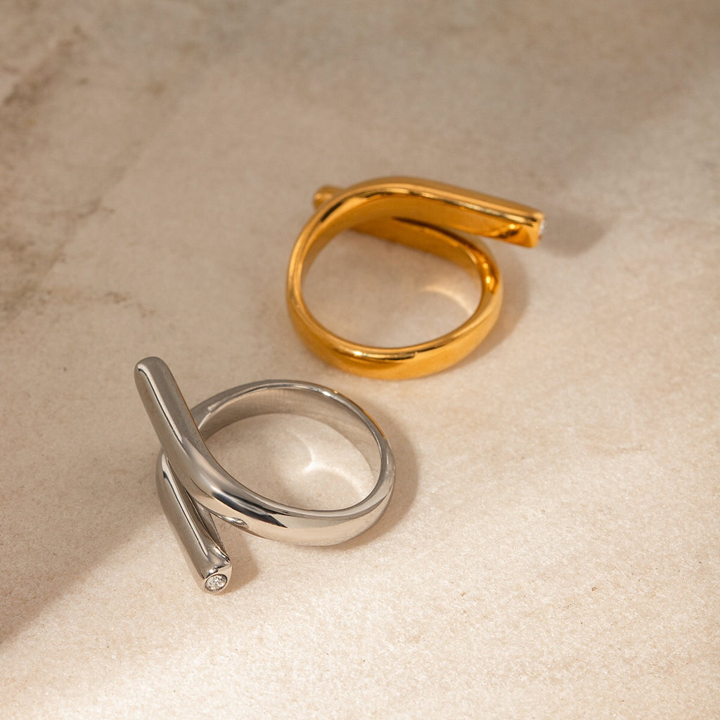 18K Gold Untamed Abstract Geometric CZ Stacking Ring
