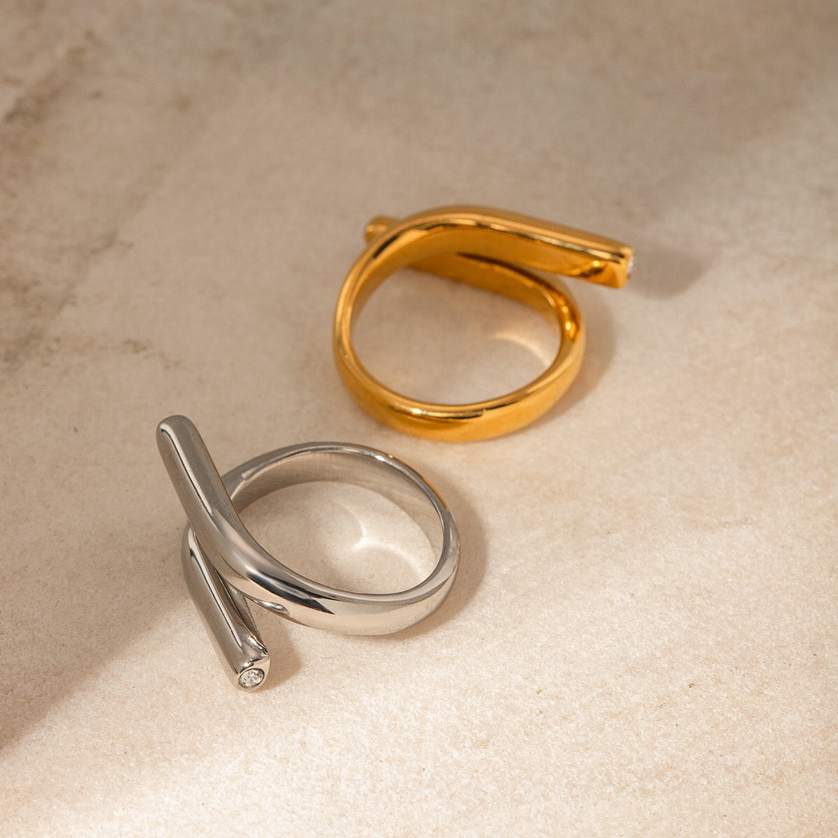 18K Gold Untamed Abstract Geometric CZ Stacking Ring