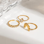 18K Gold Rising Sun Stacking Rings Set