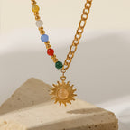 18K Gold Sun Pendant Color Beaded Necklace