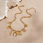 18K Gold Wicked Luck Horseshoe Clover Charm Necklace