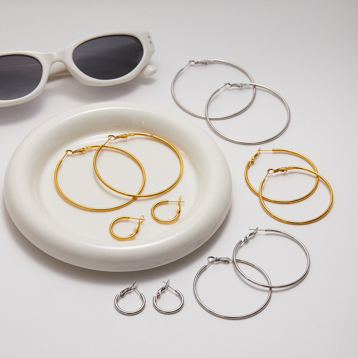 18K Gold and Silver Minimalist Essential Hoop Huggie Earrings