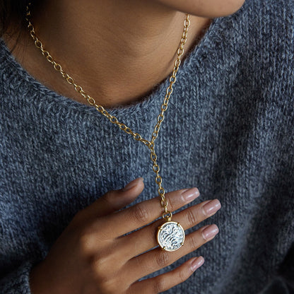 18K Gold Sun Goddess Y Shape Coin Pendant Necklace