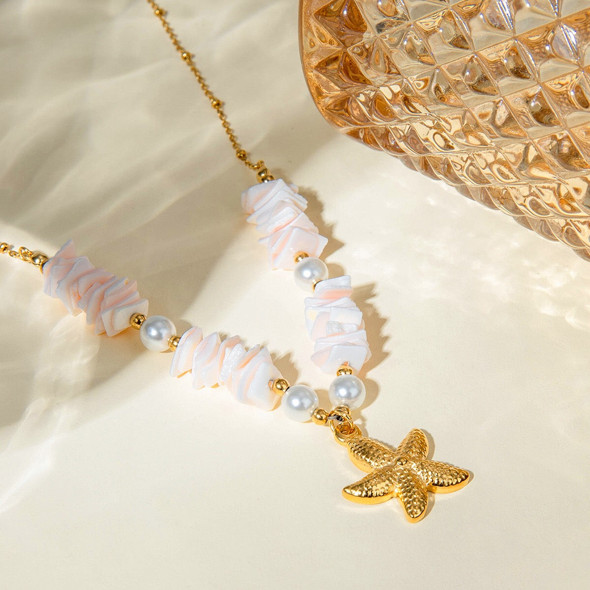 18K Gold Starfish Puka Shell Necklace