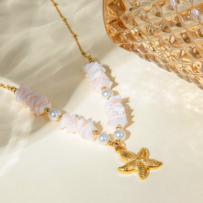 18K Gold Starfish Puka Shell Necklace