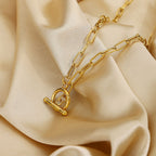 18K Gold Classic Paperclip Toggle Chain Choker Necklace